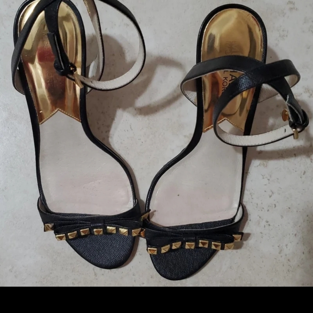 Michael Kors Black and Gold Women's Leather Sandals
